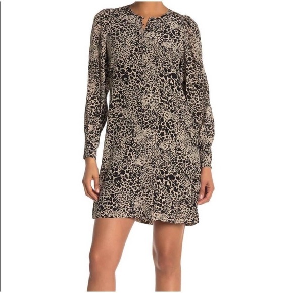 Rebecca Taylor animal leopard print silk long sleeve mini dress size 2 - Picture 2 of 12